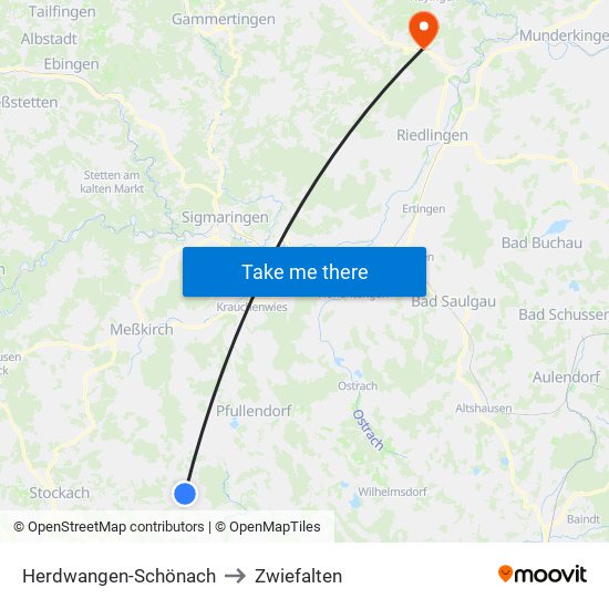 Herdwangen-Schönach to Zwiefalten map