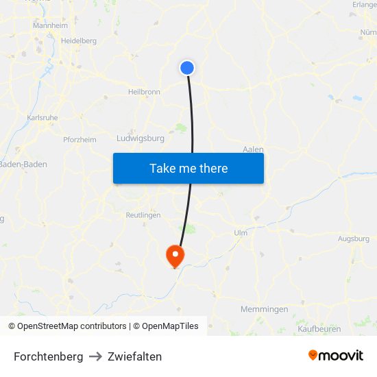 Forchtenberg to Zwiefalten map