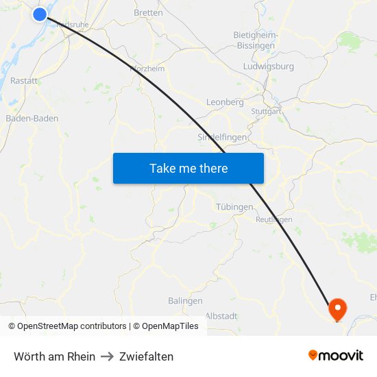 Wörth am Rhein to Zwiefalten map
