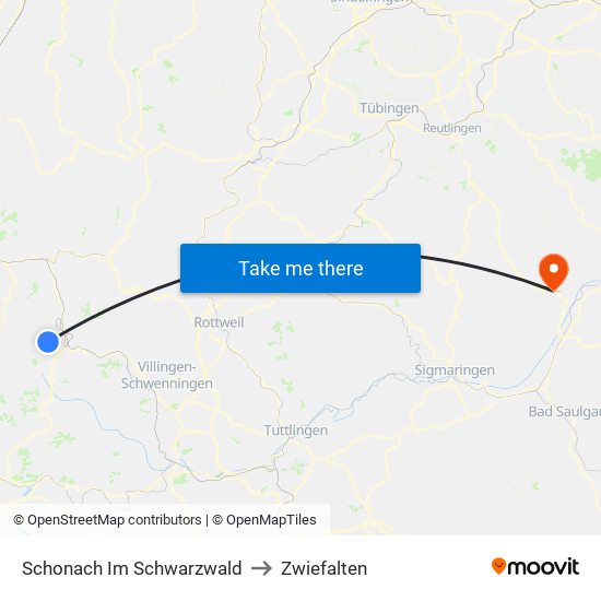 Schonach Im Schwarzwald to Zwiefalten map
