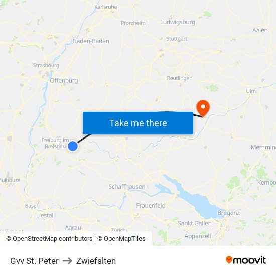 Gvv St. Peter to Zwiefalten map