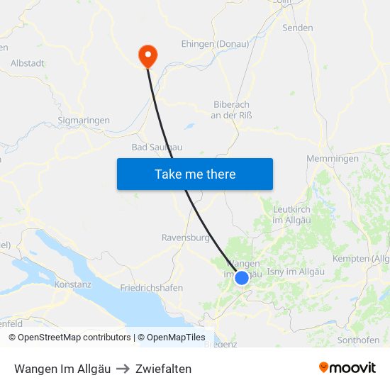 Wangen Im Allgäu to Zwiefalten map