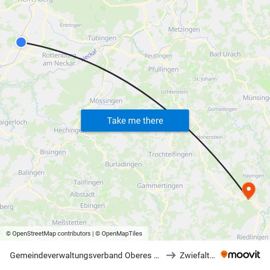 Gemeindeverwaltungsverband Oberes Gäu to Zwiefalten map