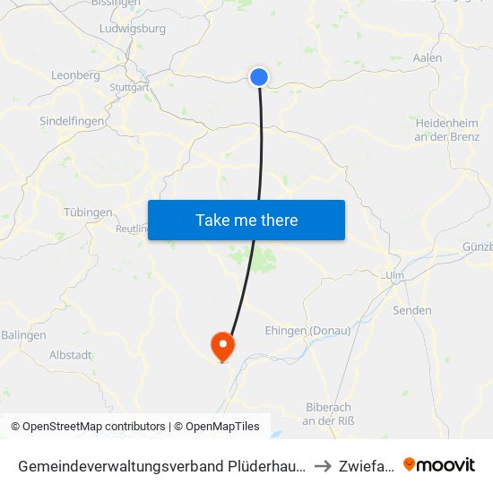 Gemeindeverwaltungsverband Plüderhausen-Urbach to Zwiefalten map