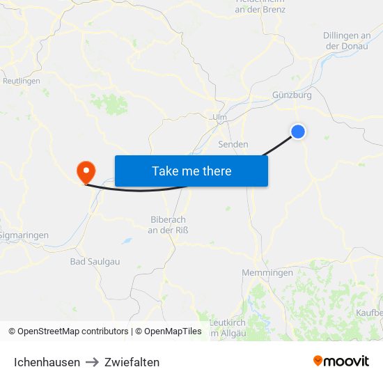 Ichenhausen to Zwiefalten map
