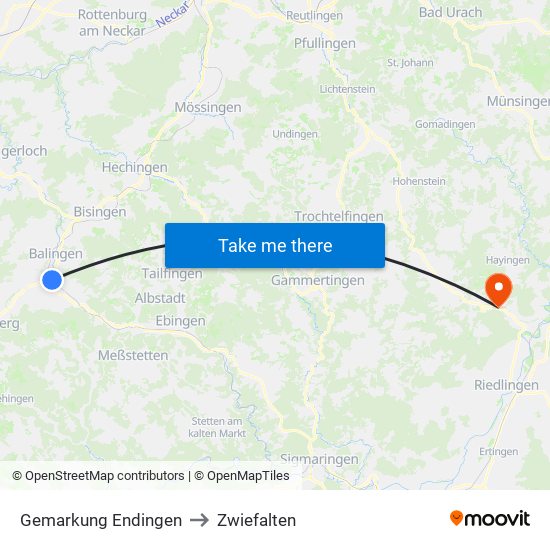 Gemarkung Endingen to Zwiefalten map