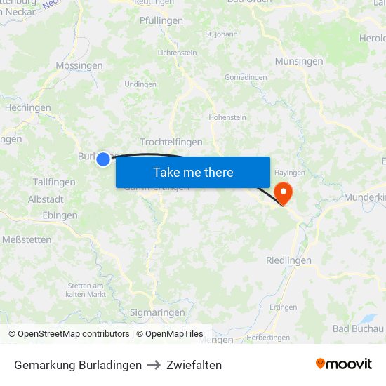 Gemarkung Burladingen to Zwiefalten map