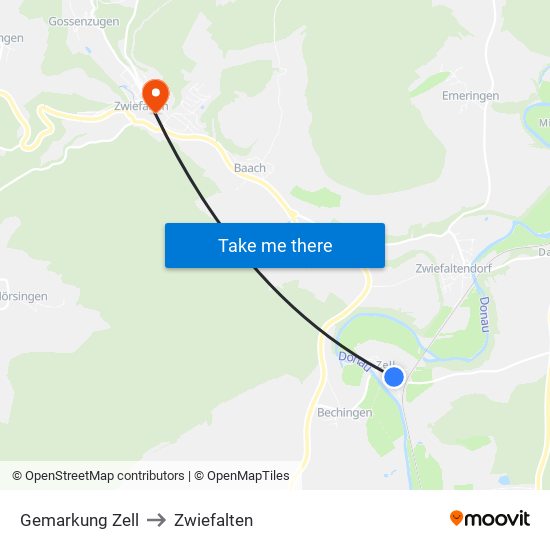 Gemarkung Zell to Zwiefalten map