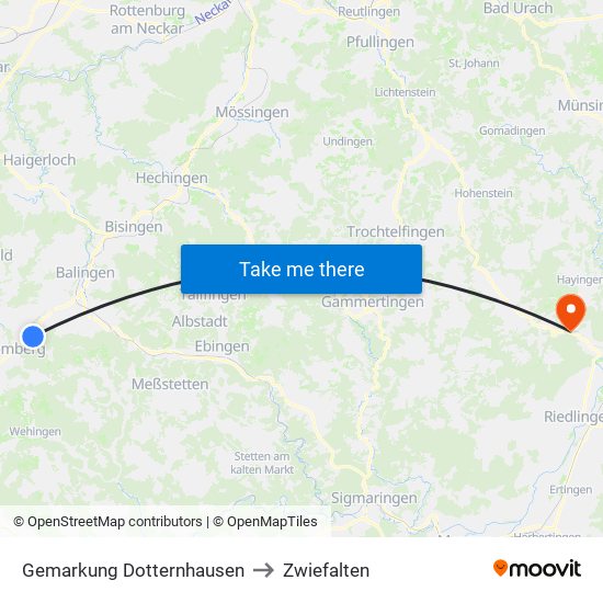 Gemarkung Dotternhausen to Zwiefalten map