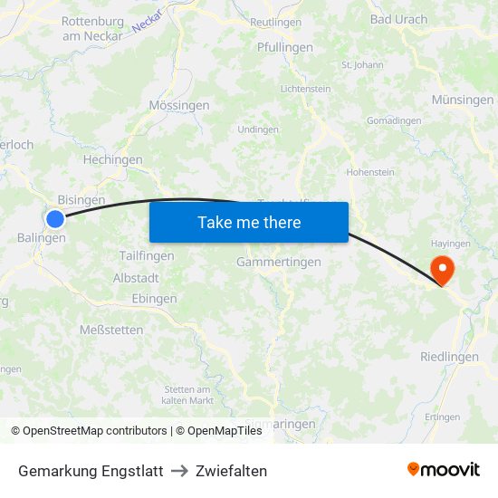 Gemarkung Engstlatt to Zwiefalten map