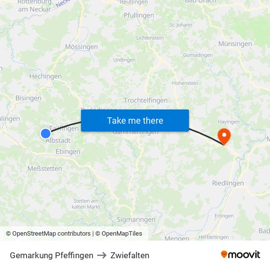 Gemarkung Pfeffingen to Zwiefalten map