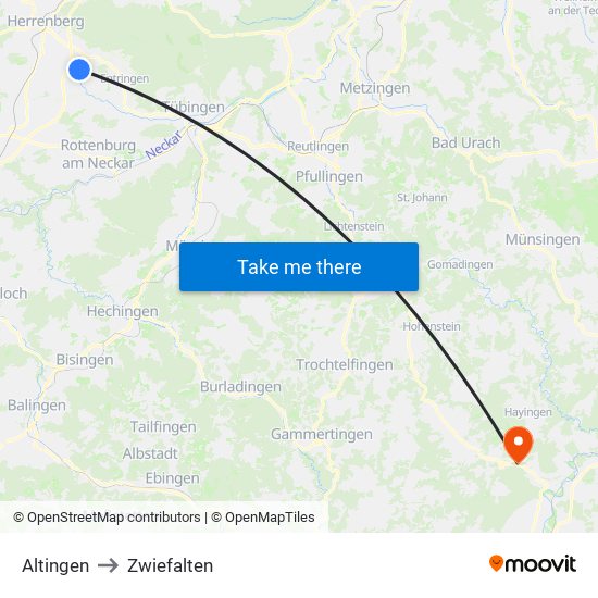 Altingen to Zwiefalten map