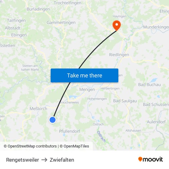 Rengetsweiler to Zwiefalten map