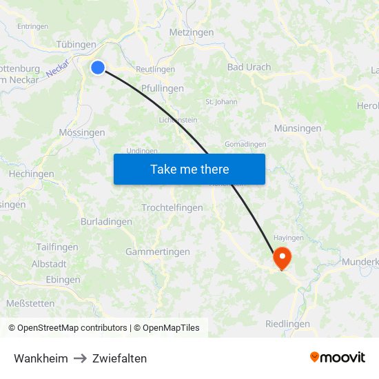 Wankheim to Zwiefalten map