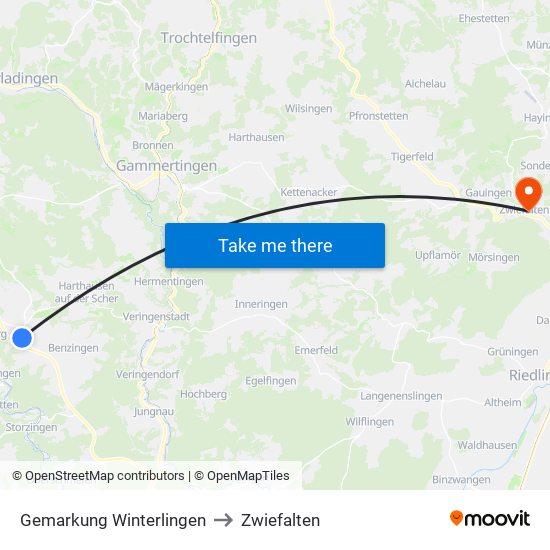 Gemarkung Winterlingen to Zwiefalten map