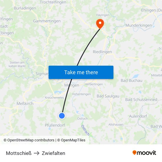 Mottschieß to Zwiefalten map