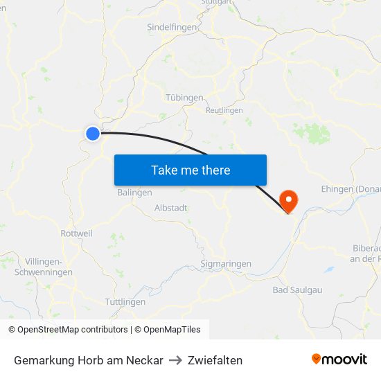 Gemarkung Horb am Neckar to Zwiefalten map