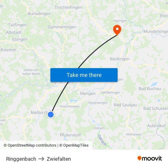 Ringgenbach to Zwiefalten map