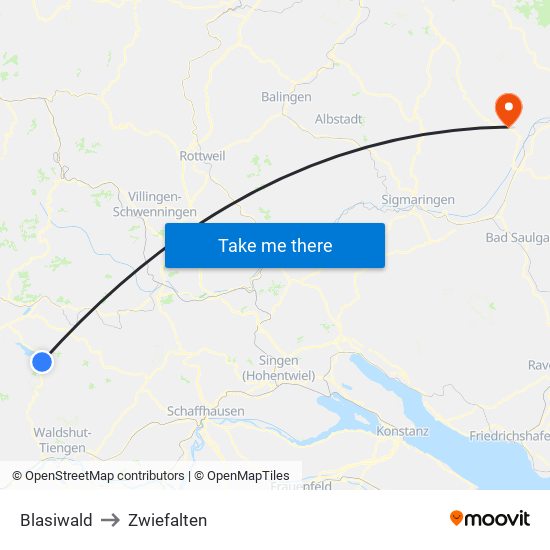 Blasiwald to Zwiefalten map
