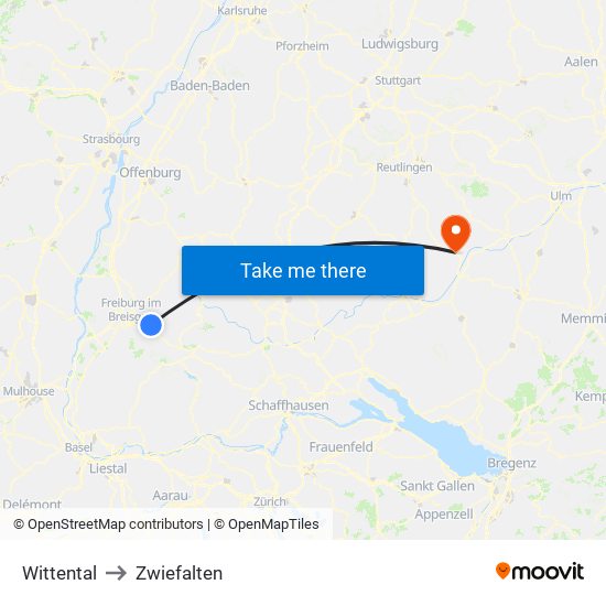 Wittental to Zwiefalten map