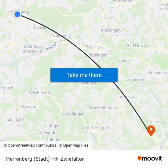 Herrenberg (Stadt) to Zwiefalten map