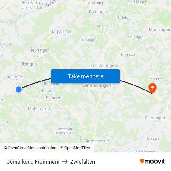 Gemarkung Frommern to Zwiefalten map