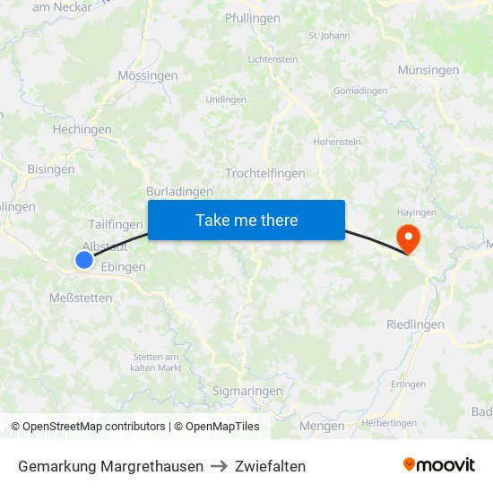 Gemarkung Margrethausen to Zwiefalten map