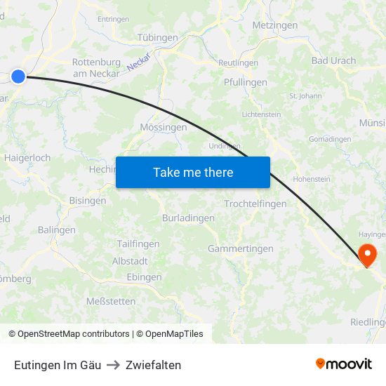 Eutingen Im Gäu to Zwiefalten map