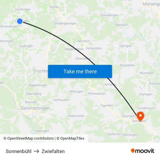 Sonnenbühl to Zwiefalten map