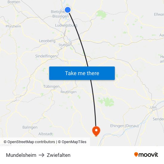 Mundelsheim to Zwiefalten map