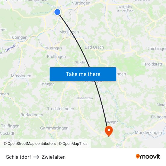 Schlaitdorf to Zwiefalten map