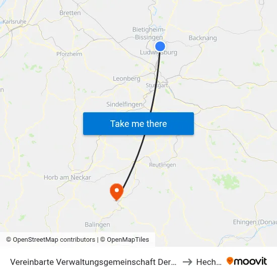 Vereinbarte Verwaltungsgemeinschaft Der Stadt Freiberg am Neckar to Hechingen map