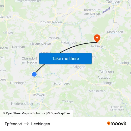 Epfendorf to Hechingen map
