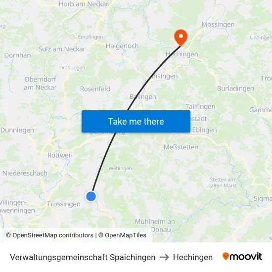 Verwaltungsgemeinschaft Spaichingen to Hechingen map