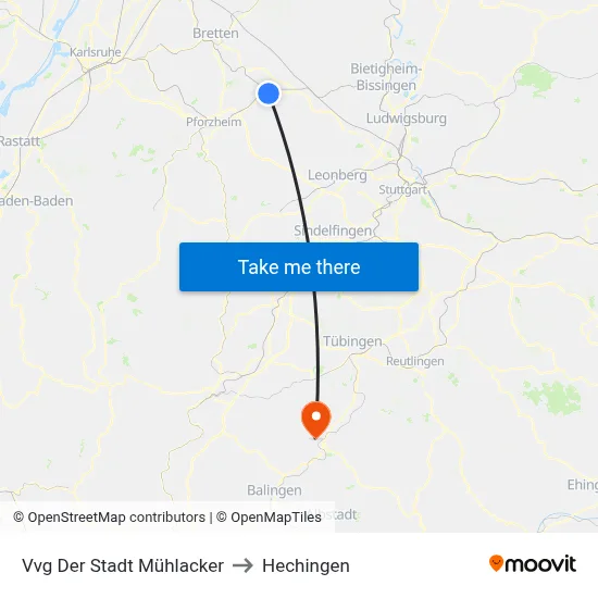 Vvg Der Stadt Mühlacker to Hechingen map