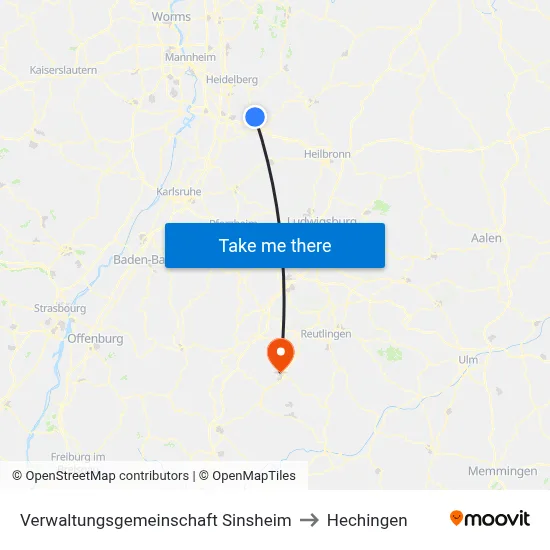 Verwaltungsgemeinschaft Sinsheim to Hechingen map