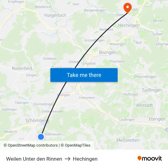 Weilen Unter den Rinnen to Hechingen map