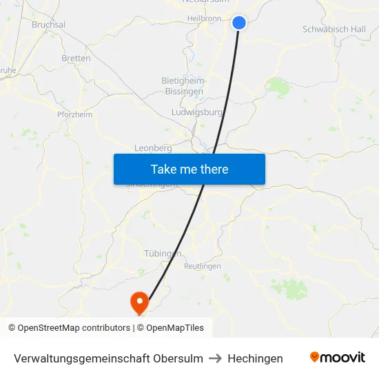 Verwaltungsgemeinschaft Obersulm to Hechingen map