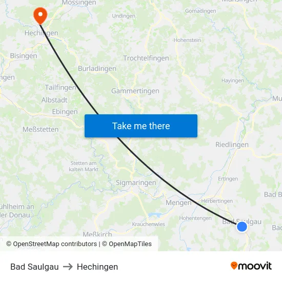 Bad Saulgau to Hechingen map