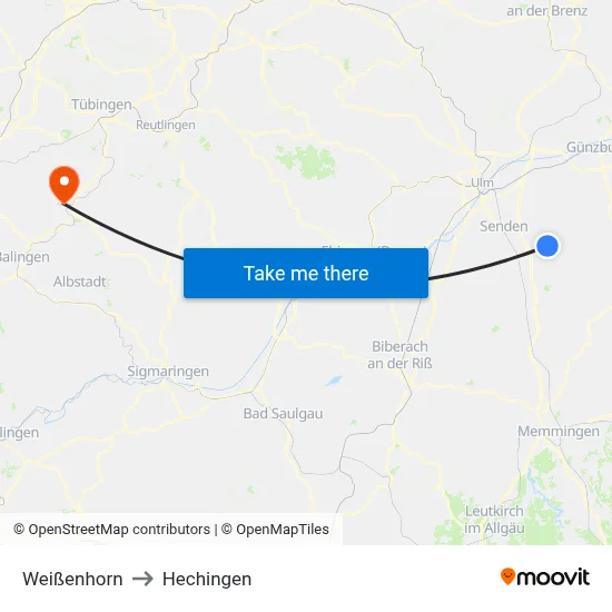 Weißenhorn to Hechingen map