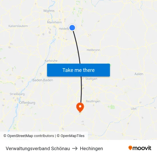 Verwaltungsverband Schönau to Hechingen map
