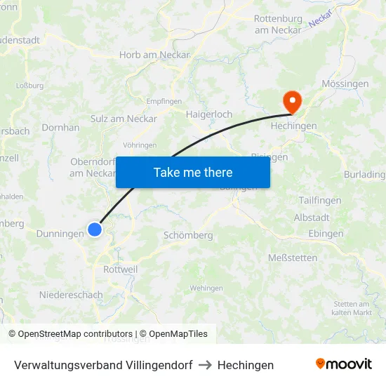 Verwaltungsverband Villingendorf to Hechingen map