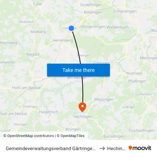 Gemeindeverwaltungsverband Gärtringen/Ehningen to Hechingen map