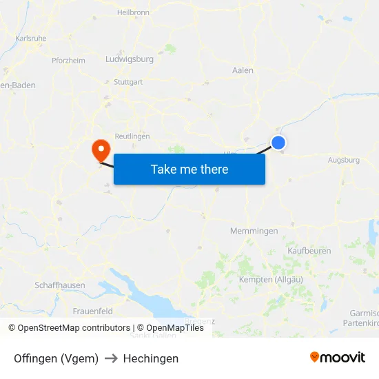 Offingen (Vgem) to Hechingen map