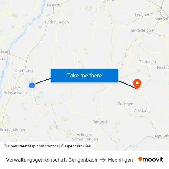Verwaltungsgemeinschaft Gengenbach to Hechingen map