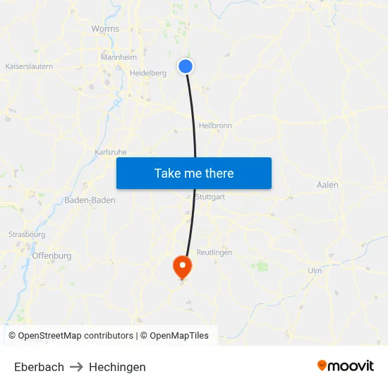 Eberbach to Hechingen map