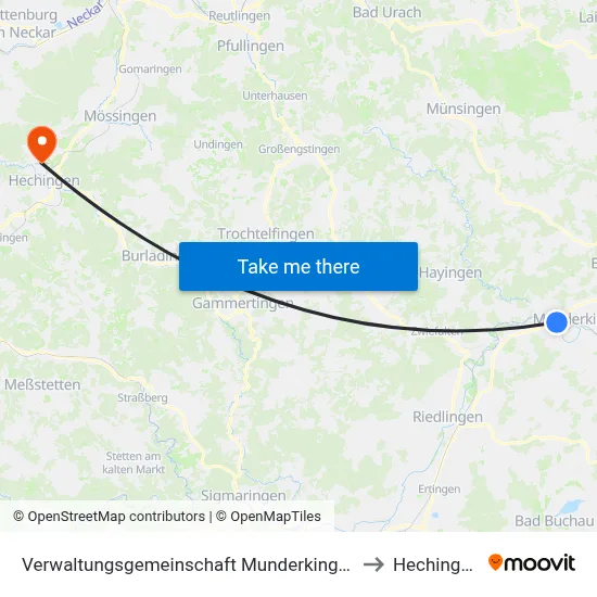 Verwaltungsgemeinschaft Munderkingen to Hechingen map