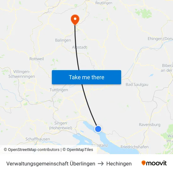 Verwaltungsgemeinschaft Überlingen to Hechingen map
