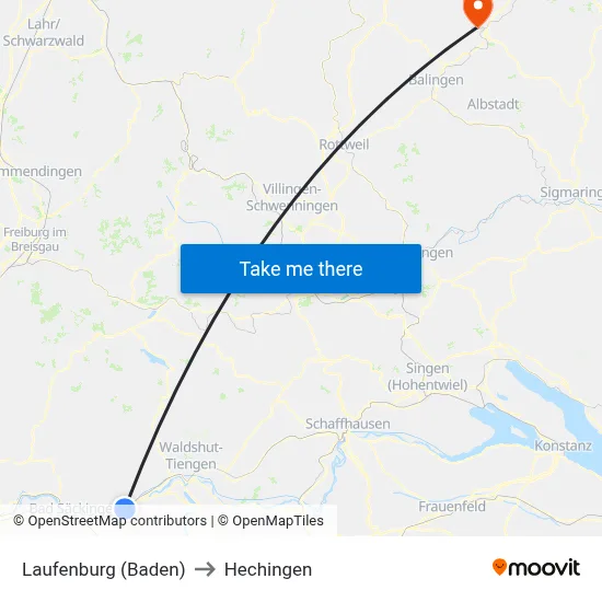 Laufenburg (Baden) to Hechingen map