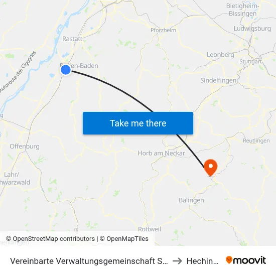 Vereinbarte Verwaltungsgemeinschaft Sinzheim to Hechingen map